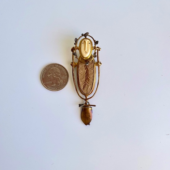 Carolyn Morris Bach Brooch Pendant 18K, 22K, Sterling and Agate - Picture 4 of 15